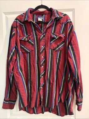 Wrangler Red Striped Western Button-Up Shirt